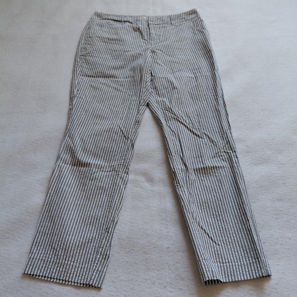 Merona Gray White Striped Cotton Pants Womens 2 Casual Straight Leg Trousers